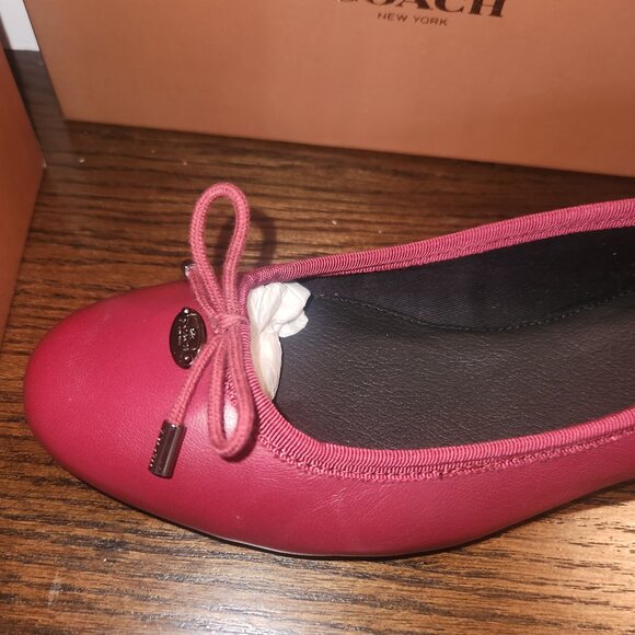 NEW IN BOX-Coach Lara 100% Leather Ballet Flats-Red-Black Cherry-Size 8 - Picture 9 of 13